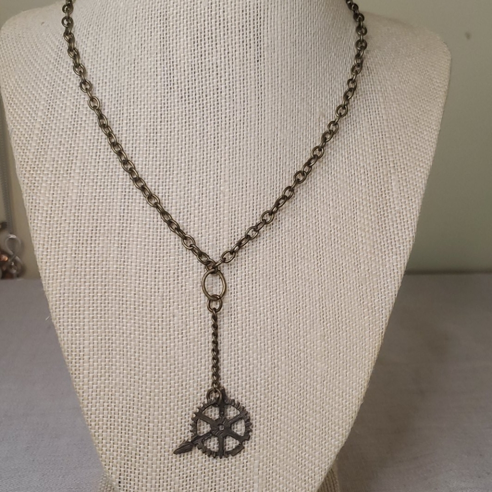 Bronze plated necklace with gear charm